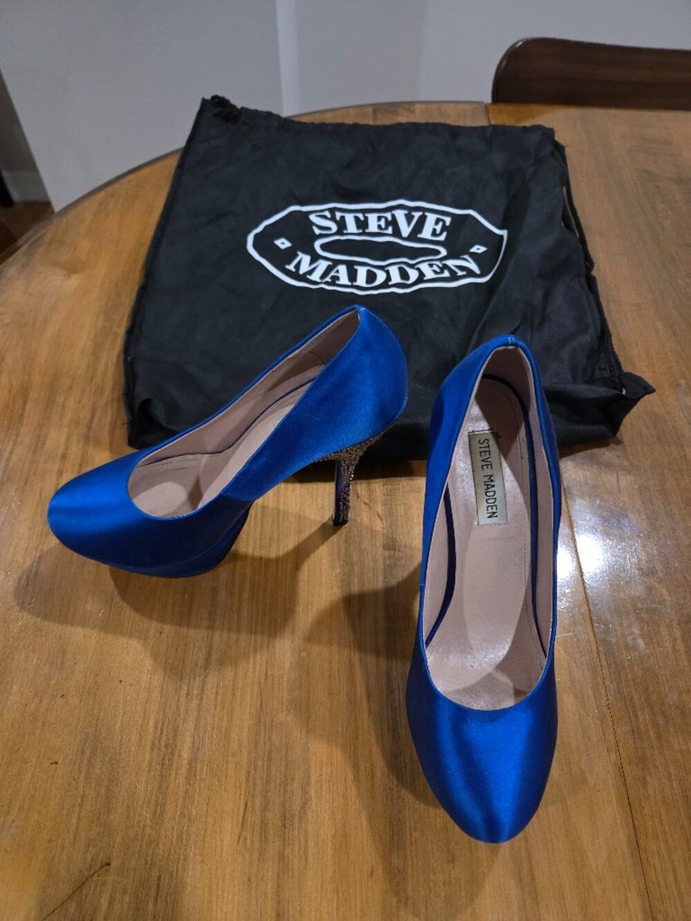 Steve Madden Blue Satin Platform Sparkle Heels